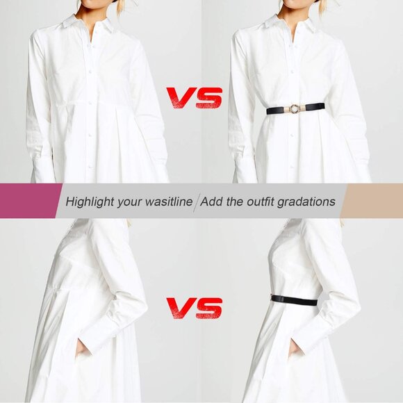 Women Skinny Stretch Waist Belt Set of 4 with Gold Buckle for Dresses Casual - Picture 7 of 8